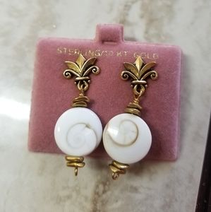 Earrings shell with brass deco  & disks and lovely post brass.